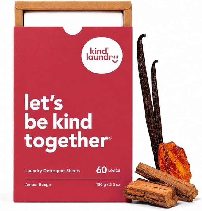 Kind Laundry Detergent Sheets – 60 Loads Amber Rouge EWG Verified, No Residue After Wash, Eco Plastic-Free Liquidless Laundry Soap, Non-Toxic Formula, for Sensitive Skin, Travel & Dorm Friendly