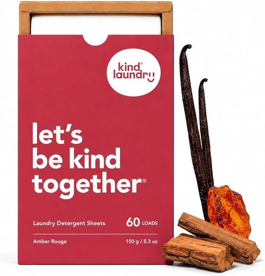 Kind Laundry Detergent Sheets – 60 Loads Amber Rouge EWG Verified, No Residue After Wash, Eco Plastic-Free Liquidless Laundry Soap, Non-Toxic Formula, for Sensitive Skin, Travel & Dorm Friendly