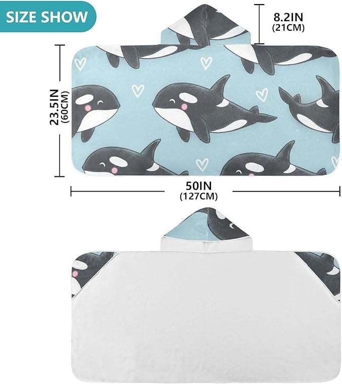 SUABO Kids' Bath Towels Cartoon Whales Love Hooded Towels for Boys Girls,Toddler Towels Multi-Purpose for Beach,Pool and Bathroom,23.5" x 50", Soft and Highly Absorbent