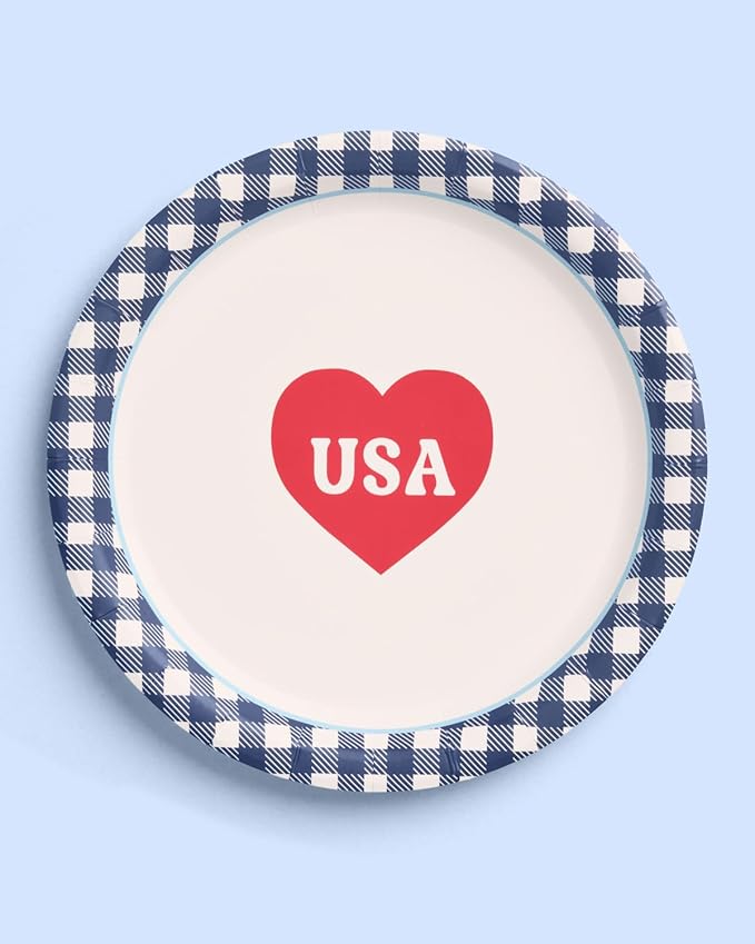 xo, Fetti All American USA Paper Plates | 24 pcs, 9" | 4th of July Tableware, Southern Bachelorette Decorations, Patriotic Dinner Party Setting, Birthday Tablescape