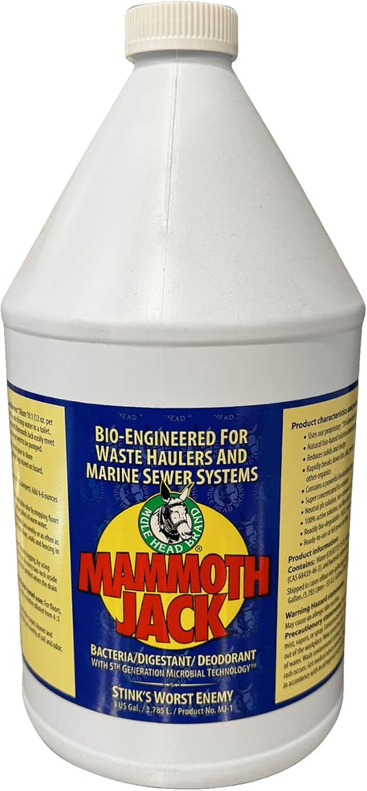 Mule Head Mammoth Jack Industrial Odor Eliminator & Waste Digestant – Bio-Enzymatic Cleaner for Dumpsters, Drains, Sewage Systems, Garbage Trucks, Bilges & Kennels – 1 Gallon