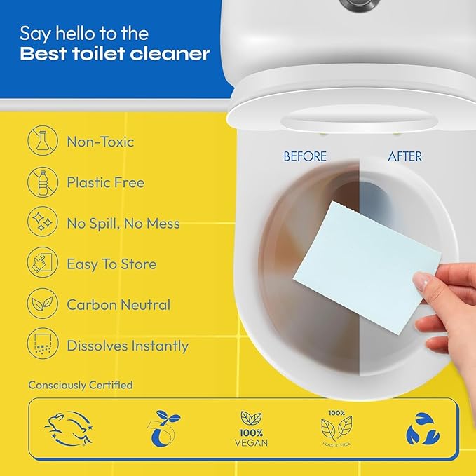 FOMIN Non-Toxic Toilet Bowl Cleaner Strips - (90 Strips) - Plastic-Free, Septic Safe Toilet Cleaning Strip, Remove Stains & Odors - The Ultimate Cleaning Solution