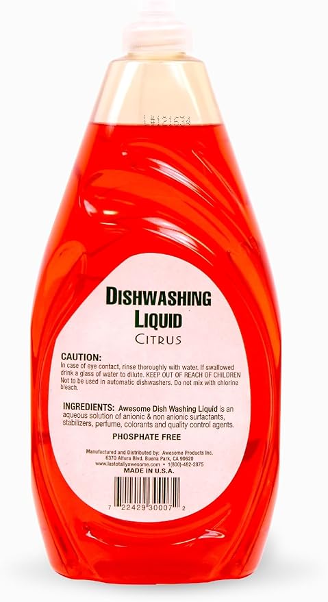La's Totally Awesome Dish Soap Liquid – Citrus Scent (30 fl oz, Pack of 8) – Grease-Fighting Dishwashing Liquid from Awesome Cleaner Brand