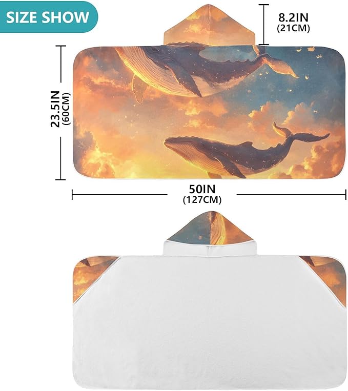 SUABO Kids' Bath Towels Whales Hooded Towels for Boys Girls,Toddler Towels Multi-Purpose for Beach,Pool and Bathroom,23.5" x 50", Soft and Highly Absorbent