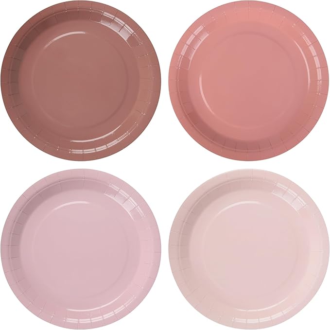AimFun 48 Pcs Dusty Pink Paper Plates Gradient Pink Party Plates 9 Inch Disposable Birthday Plates Round Dinner Plates for Wedding Baby Bridal Shower Party Supplies Tableware Decor