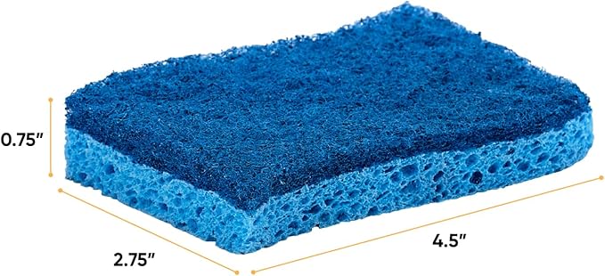 Superio Non-Scratch Cellulose Sponge Kitchen Scrub Sponges with Scouring Pad Set, Good for Non-Stick Cookware Frying Pan, Pot, Counter Top, Sink Scrubbing, Kitchen Scrubbers, Pack of 1, Blue