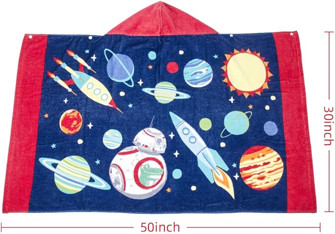 Florica Kids Hooded Bath Beach Towel Girls Boys, Super Absorbent & Soft Towel Poncho with Cute Design, 30 x 50 Inch After Pool Wrap Towel with Hood (Starry Sky)