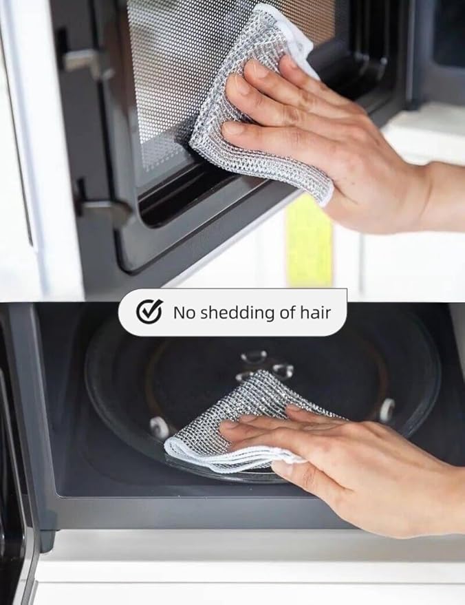 10Pack Double Layer Silver Mesh Stainless Steel Scrubber,Multipurpose Wire Dishwashing Rag,Non-Scratch Wire Dishwashing Rags for Kitchen/Stove/Oven/Bath Wet and Dry Users (Double Layer)