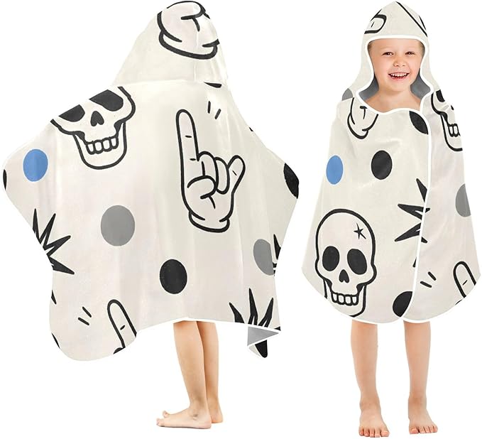 SUABO Kids' Bath Towels Skull Polka Dots Hooded Towels for Boys Girls,Toddler Towels Multi-Purpose for Beach,Pool and Bathroom,23.5" x 50", Soft and Highly Absorbent