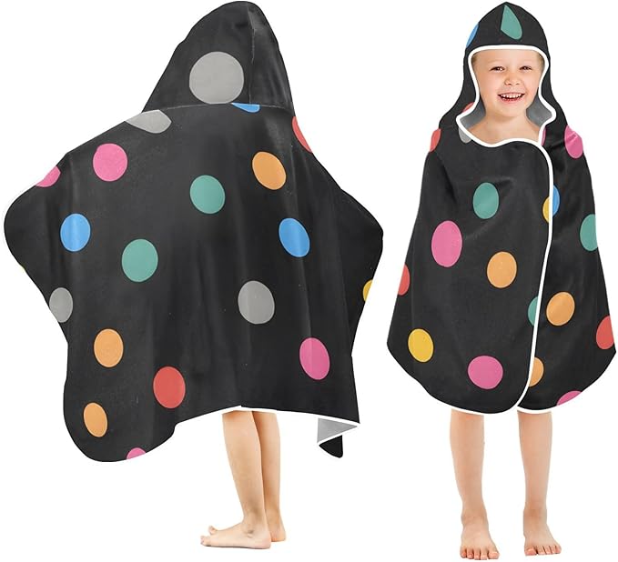 SUABO Kids' Bath Towels Colorful Dots Hooded Towels for Boys Girls,Toddler Towels Multi-Purpose for Beach,Pool and Bathroom,23.5" x 50", Soft and Highly Absorbent