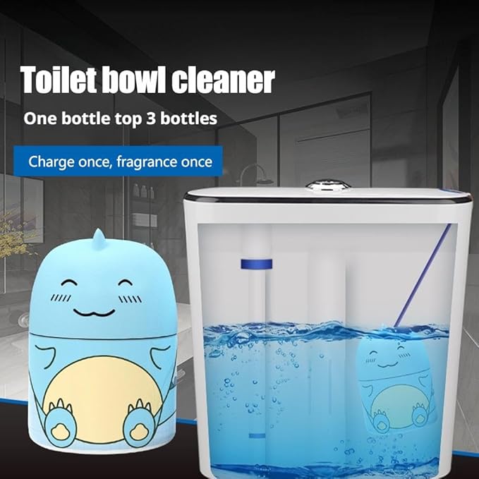 Cute Dinosaur-Shaped Toilet Bowl Cleaner Bottle,Automatic Bathroom Toilet Tank Cleaner with Carrying Rope,Three Fragrances,Ocean Jasmine Peach for 90 days,Easy to Use Leaving Fresh Scent (Blue+Green)