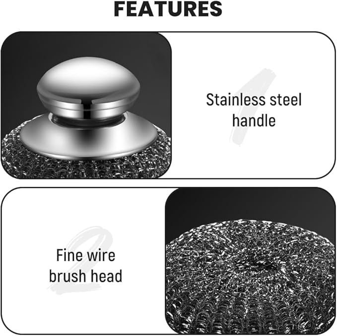 Steel Wool Scrubber with Handle, Upgrade Heavy Duty Stainless Steel Dish Scrubber for Cleaning Dishes, Iron Pots, Stoves, Kitchen Sink (4 pcs)