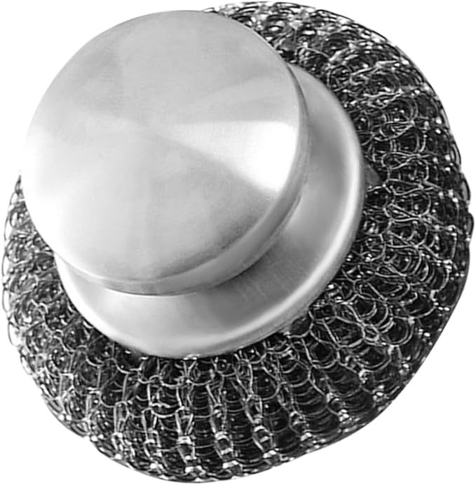 Toyvian Scrubber Brush with Ergonomic Handle, Stainless Steel Heavy Duty BBQ Grill Brush Kitchen Pot Scrubber Non-Scratch Scouring Pad for Cleaning Cast Iron Pots Pans Griddles and Sinks