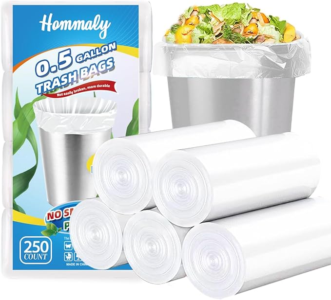 0.5 Gallon 250 pcs Mini Clear Trash Bags, Tiny Strong Garbage Bags,Small Plastic Bags for Desktop Trash Bin, Tiny Bathroom Trash Can Bin Liners,Mini Bags for Waste Basket Liner,Fit 2 Liters-Clear