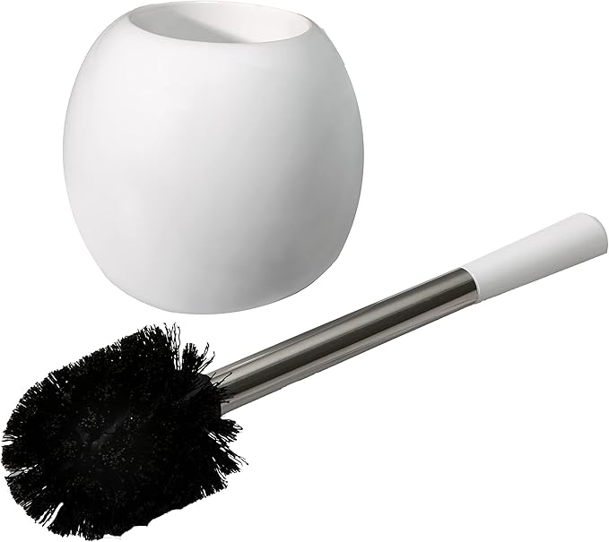 Bath Bliss Ceramic Dome Brush & Holder Set, Decorative, Modern, Freestanding, Heavy Duty Cleaning Toilet-Brushes, (Pack of 1), White