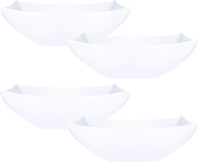 PLASTICPRO Disposable 32 ounce Square Serving Bowls, Party Snack or Salad Bowl, Medium Plastic Elegant White Pack of 4