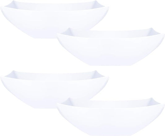 PLASTICPRO Disposable 32 ounce Square Serving Bowls, Party Snack or Salad Bowl, Medium Plastic Elegant White Pack of 4