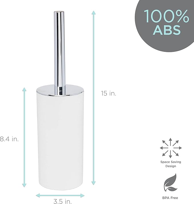Bath Bliss Soft Touch Toilet Brush and Holder Set | Bathroom Cleaning | Durable 360 Degree Bristle | Discrete Storage | Matte White