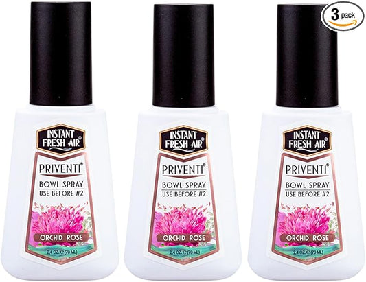 3-Pack - Instant Fresh Air Priventi Toilet Spray & Bathroom Spray Odor Eliminator - Travel Size Odor Elimination for #2 - For Home, Office, Schools, Travel - Orchid Rose Fragrance - 2.4 oz