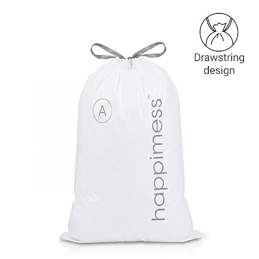 happimess 8 Gallon (30L) Drawstring Trash Bags, Unscented, White, Heavy Duty LDPE Liners for Kitchen and Household, Custom Fit 100 Count (5 Packs of 20 Liners) HPM3000A-W-5SET