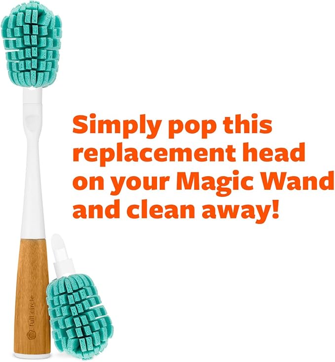 Full Circle Magic Wand Replacement Head - Sponge Head for Washing Glasses – Non Scratch Glass Safe Scrubber Sponge (Pack of 2)