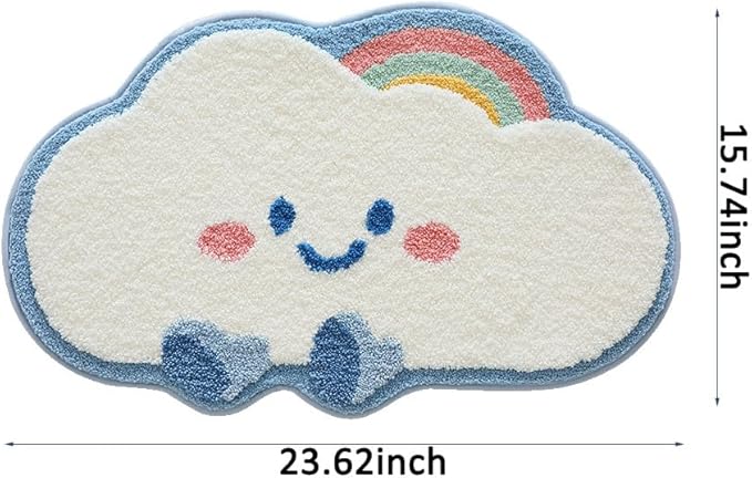 Playtime Cozy Cute Smile Face Cloud Shaped Bedroom Bathroom Doorway Kitchen Floor Rug Carpet Water Absorption Non-Slip mat for Kid's Room (Blue, 15.74x23.62 inch)