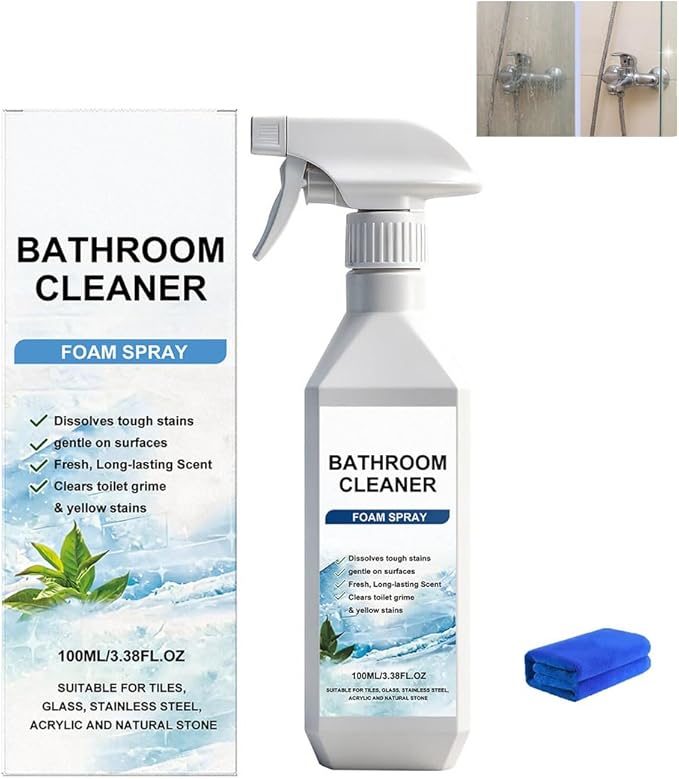 Bathroom Cleaner Foam Spray, Bathroom and Shower Descaler Stains Cleaner Action for Toilet, Tiles, Glass, Stainless (1PCS)