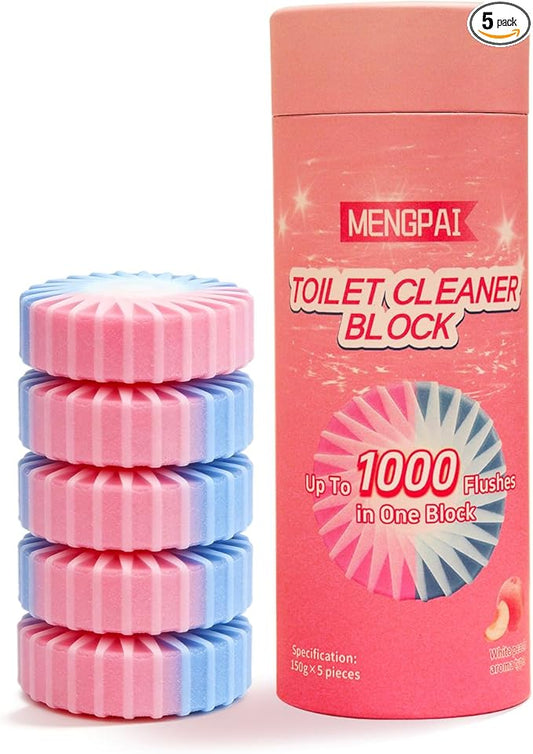 Concentrated Toilet Bowl Cleaner Tablets, Drop-in Tank Cleaner for Bathroom, Fresh White Peach Scent, Prevent Stains & Deodorize, Biodegradable & No Residue, 5 Count, 150g Each