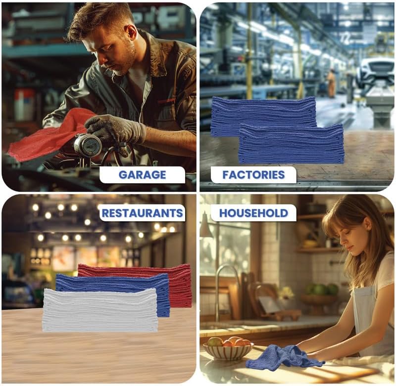 Shop Towels (White, 2000-Pack) - Bulk Cleaning Towel in a Bag, Mechanic Cotton Wipes for Car Maintenance, Auto Mechanics & Garage, Wipe Grease & Oil, Machine Wash & Reusable