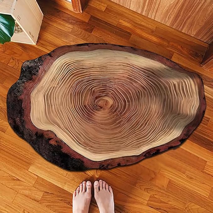 Brown Wood Grain Bath Mat Cute Annual Ring Bathroom Rugs Funny Non Slip Bathtub Decor Mats Super Absorbent Floor Carpet Machine Washable Quick Dry Bahtmat for Tub, Shower, Bedroom，Kitchen，23.6"x35.4"