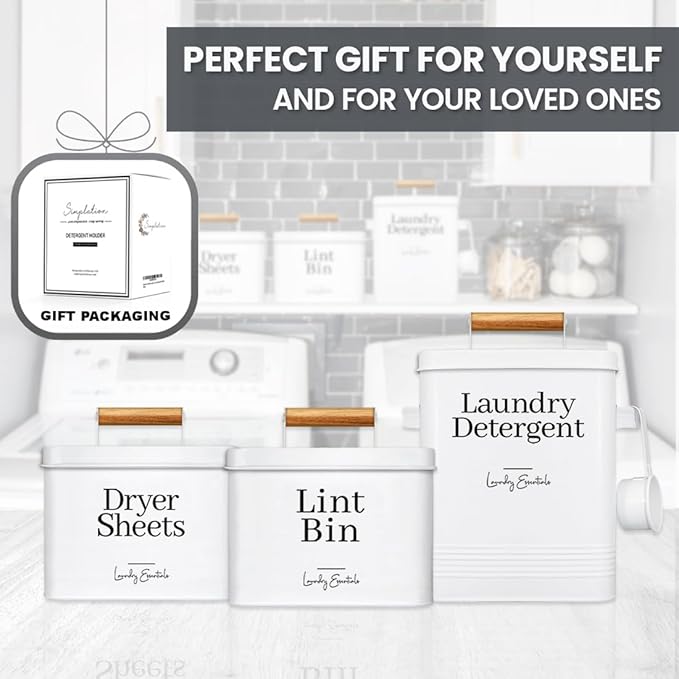 Simplation Modern Farmhouse Lint Bin for Laundry Room Decor and Accessories, Metal Lint Bin for Laundry Decor, Lint Holder Bin for Laundry Room Organization (White)