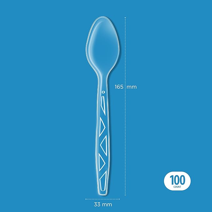 Amazon Basics Disposable Clear Plastic Spoons,Premium Quality,Large Package,100 Count (Pack of 10)