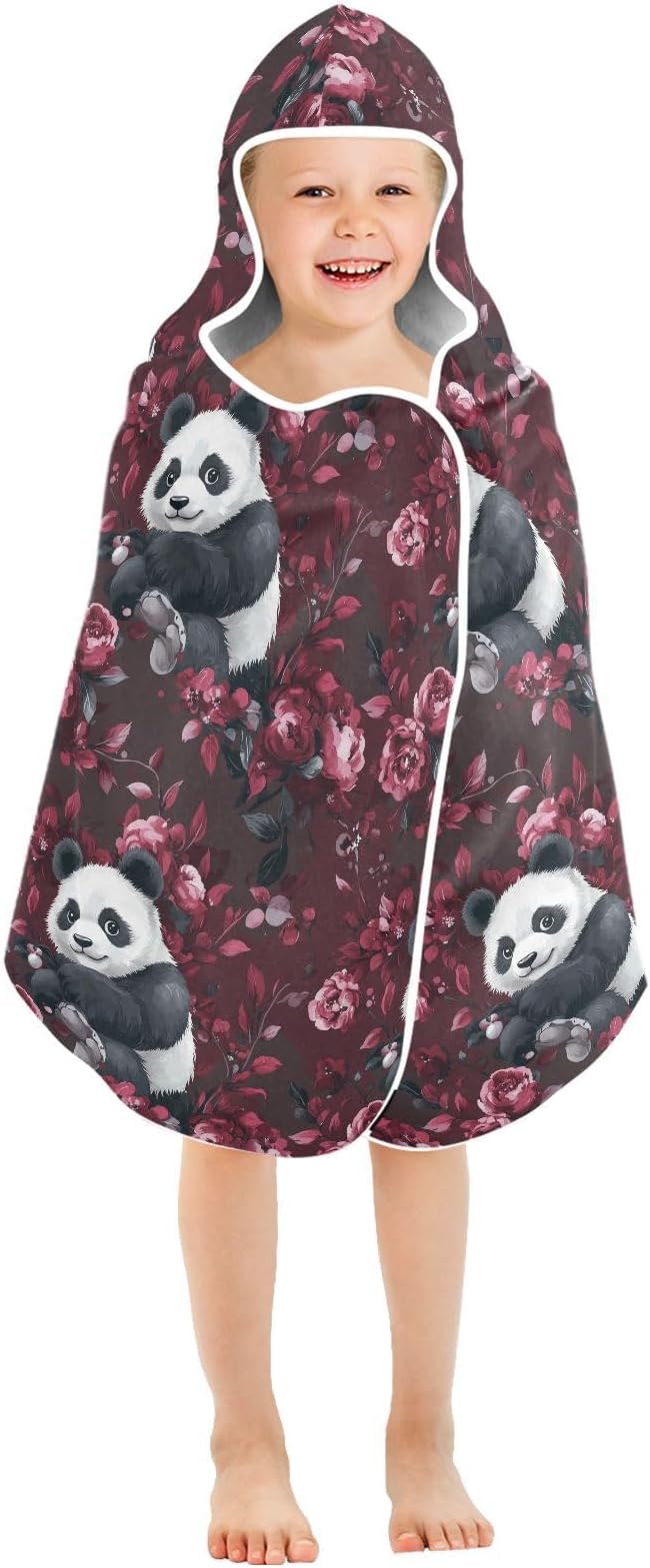 Hooded Beach Towel for Kids Cartoon Panda Burgundy Hooded Towels for Boys Soft Bath Towels with Hood