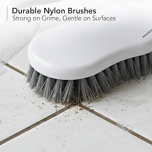 OVENTE Multipurpose Household Cleaning Kit, Deep Cleaning Brush Set with Wiper & Dustpan, Ergonomic Handle & Stiff Bristles, Ideal for Cleaning Kitchen, Bathroom, Dishes, Tiles & Sink, White CTB018WGY