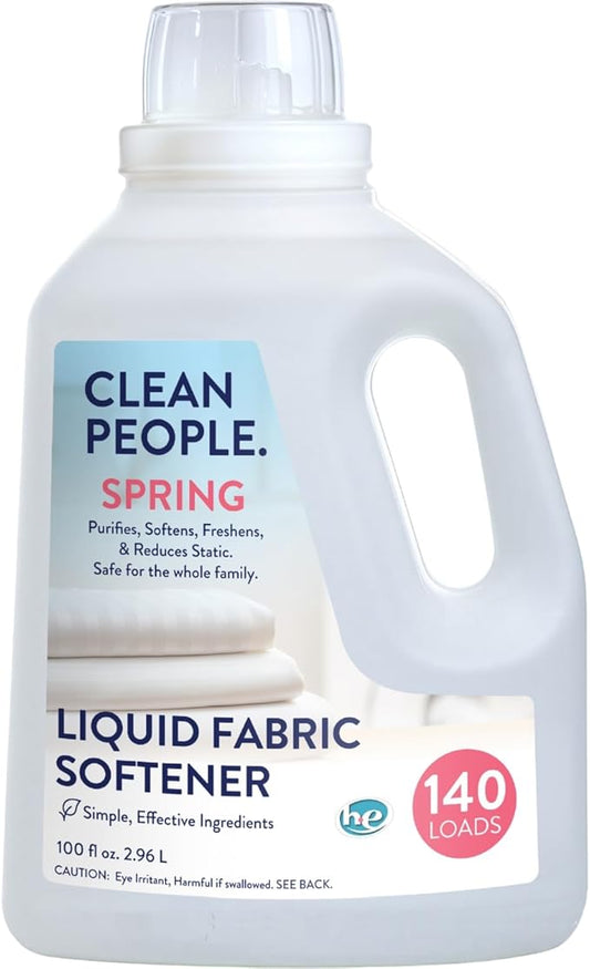 Clean People All Natural Liquid Fabric Softener - Plant-Based, Eco Friendly - Naturally Softens & Removes Static Cling - Vegan - Spring Scented Laundry Softener - 100 fl oz - 140 loads