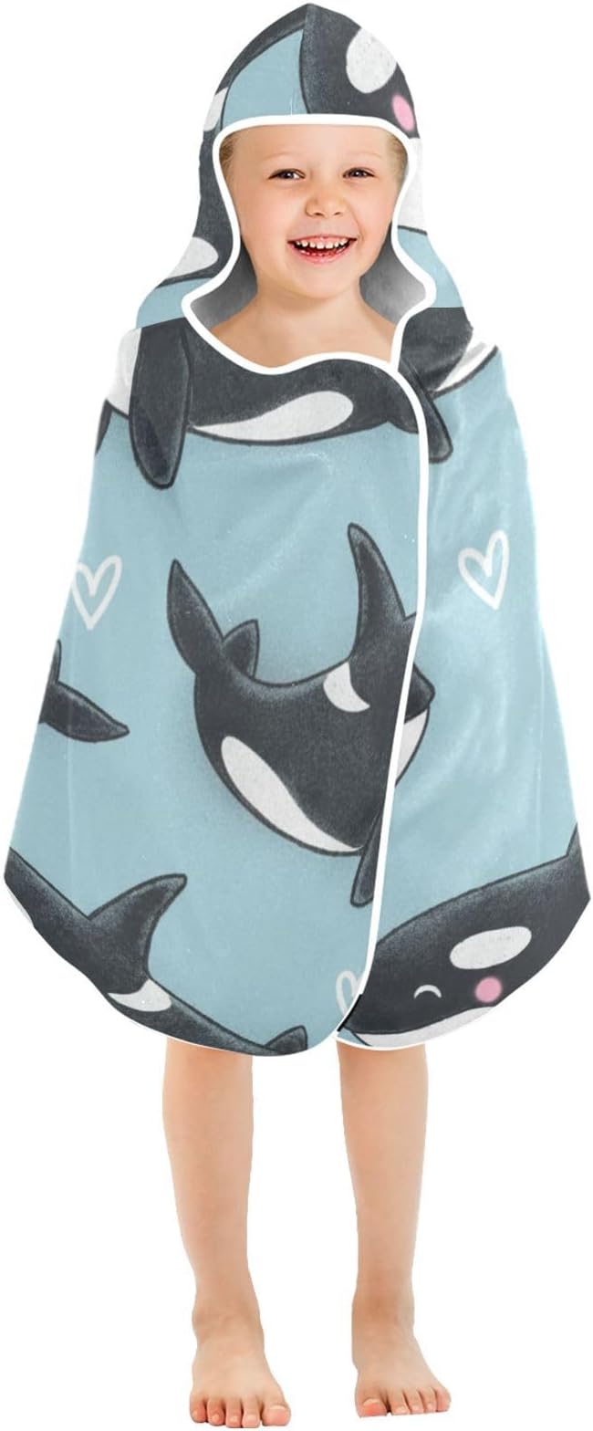 SUABO Kids' Bath Towels Cartoon Whales Love Hooded Towels for Boys Girls,Toddler Towels Multi-Purpose for Beach,Pool and Bathroom,23.5" x 50", Soft and Highly Absorbent