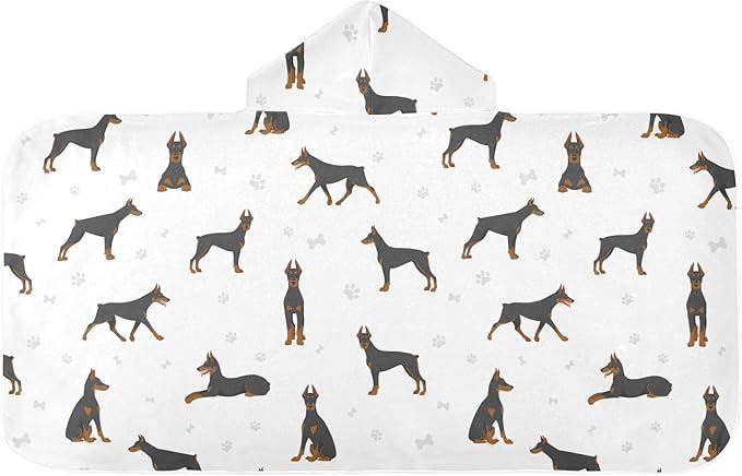 susiyo Kids Hooded Bath Towel Doberman Pinscher Dogs Beach Towel for Kids 23.5 x 50 Inch Microfiber Soft Absorbent Quick Dry Bath Swim Pool Towel Wrap Poncho Bathrobe with Hood for Kids Toddler