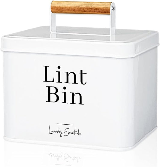 Simplation Modern Farmhouse Lint Bin for Laundry Room Decor and Accessories, Metal Lint Bin for Laundry Decor, Lint Holder Bin for Laundry Room Organization (White)