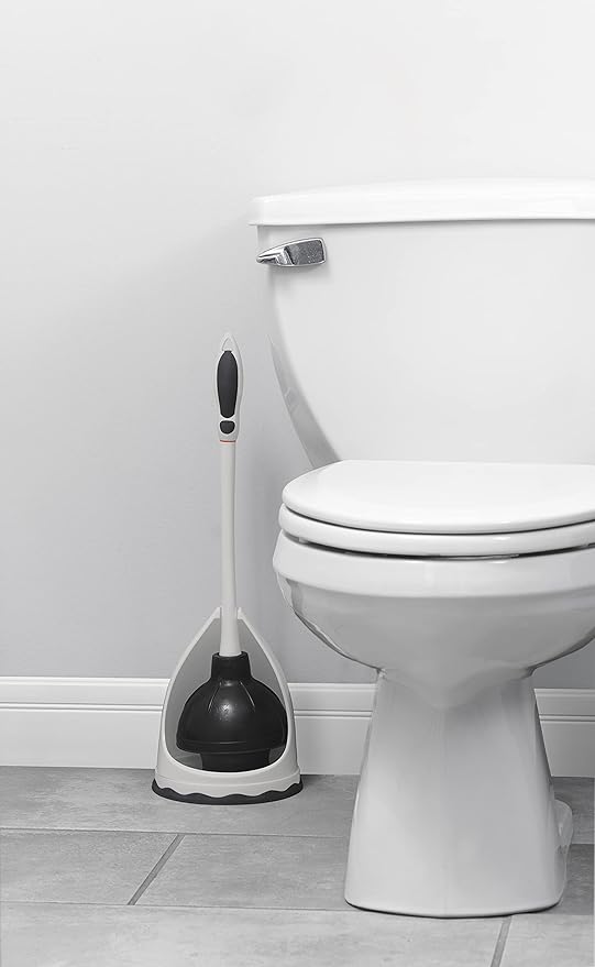 Superio Toilet & Sink Plunger and Holder Grey, 1-Pack