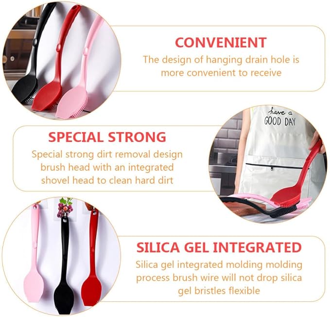 OSALADI Dish Brush Silicone Pot Brush Scrub for Pans Pots Kitchen Sink Cleaning Long Handle Dish Cup Bottle Washing Scrubber Black