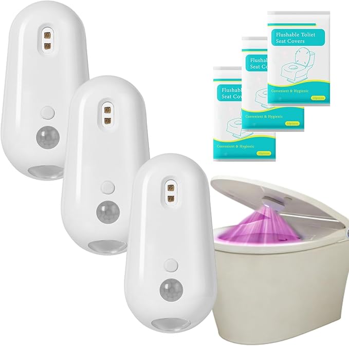 Self Cleaning UV Toilet Sanitizer Light, Motion-Activated, Rechargeable, Night Light, Adhesive-Mounted for Shared Bathrooms, For Elderly & Pet (3pcs)