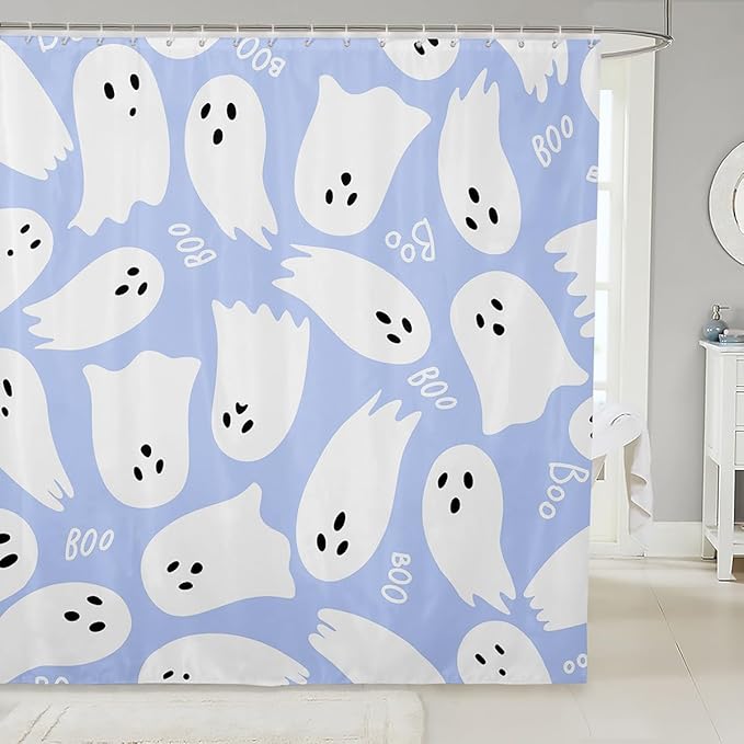 Kids Skull Ghost Fabric Shower Curtain,Watercolor Taro Purple Paint Print Shower Curtain for Bathroom,Happy Halloween Waterproof Shower Curtain 72 Inch Long