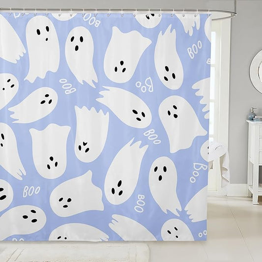 Kids Skull Ghost Fabric Shower Curtain,Watercolor Taro Purple Paint Print Shower Curtain for Bathroom,Happy Halloween Waterproof Shower Curtain 72 Inch Long