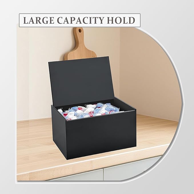 Dishwasher Pod Holder Acrylic with Hinged Lid, Modern Style Dishwasher Cleaner Tablets Container Box for Detergent, Black