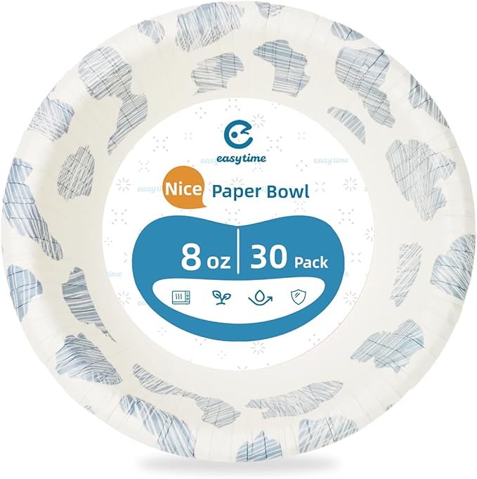30 Pack Paper Bowls, 8 Oz Disposable Soup Bowl, Heavy Duty Printed Disposable Bowls Bulk For Snacks, Dessert, Breakfast, Lunch And Dinner Meals (Plain Spots)