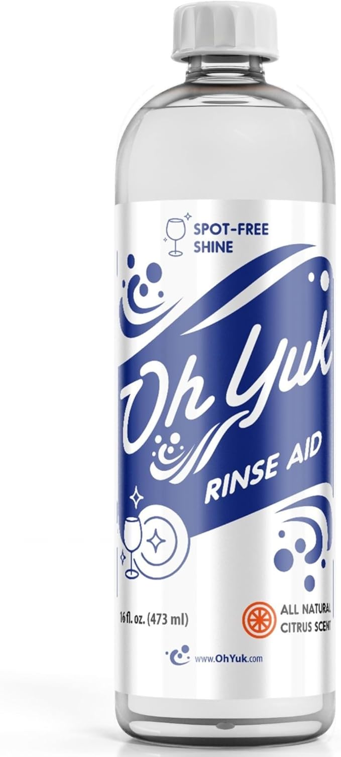 Oh Yuk Dishwasher Rinse Aid Liquid, Dishwasher Drying Agent for Spot-Free Shine, Liquid Rinse Aid for Dishes, Glasses & Silverware, Helps Reduce Water Spots & Improve Drying, Citrus Scent