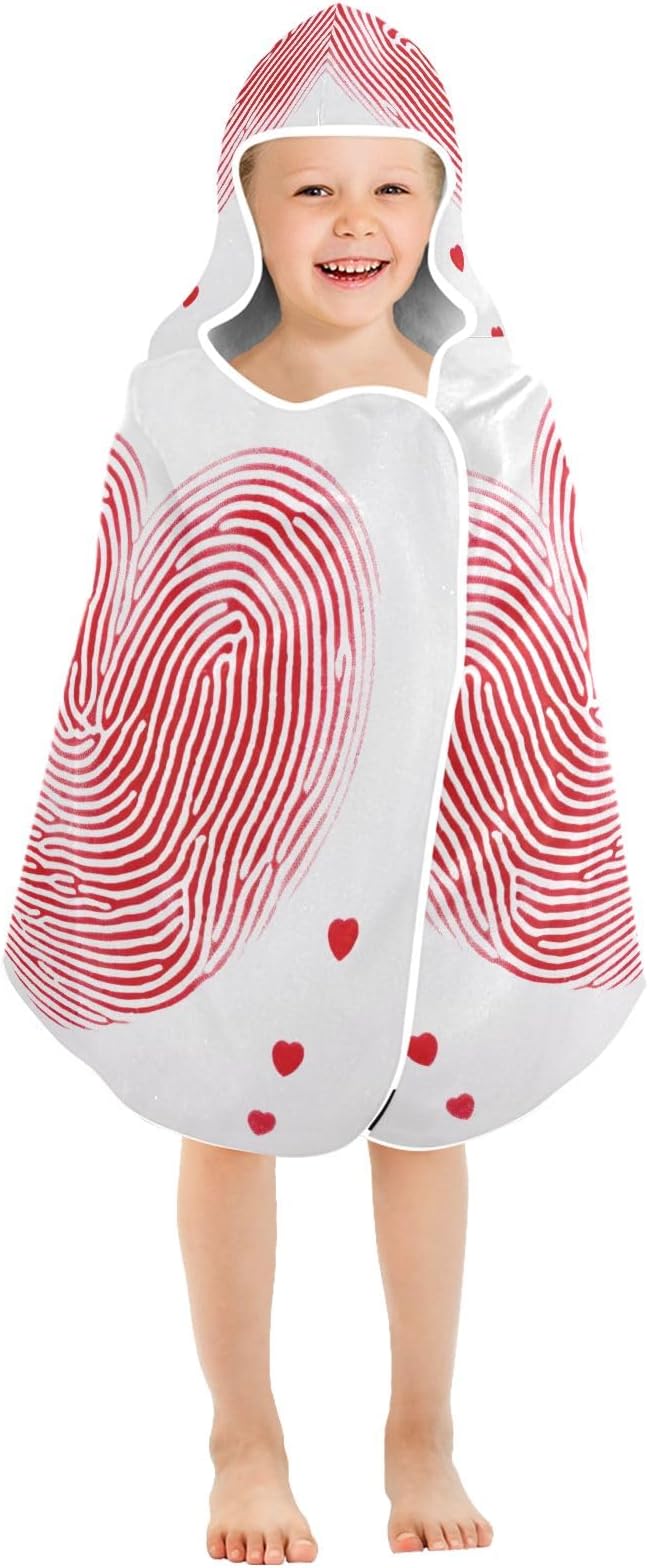 Hooded Towel for Kids Red Hearts Beach Wrap Bath Towels 50x23.5in