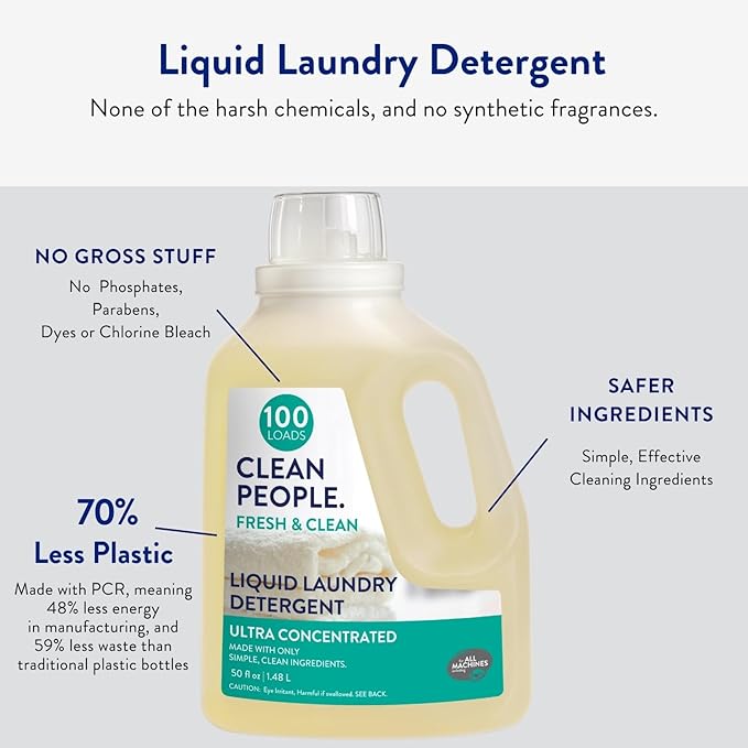 The Clean People Liquid Laundry Detergent - Recyclable Packaging, Stain Fighting - Ultra Concentrated, Laundry Soap - Fresh Scent, 50 fl oz