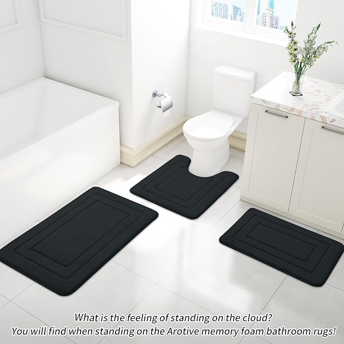 Arotive Memory Foam Bathroom Rug Mat 54x24, Ultra Soft and Absorbent Bath Mat, Machine Wash Dry, Comfortable Bath Rug Carpet for Bathroom Floor, Tub and Shower, Black