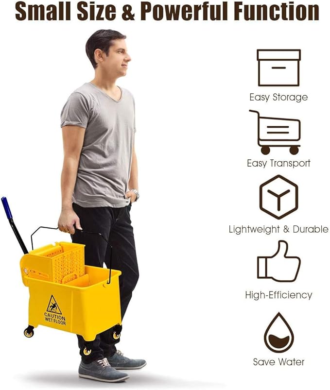 Nightcore Commercial Mop Bucket and Side Press Cleaning Wringer Portable Trolley On Wheels,All-in-one Tandem Floor Cleaning,Wavebrake. Ideal for Household,Commercial (21 Quart)